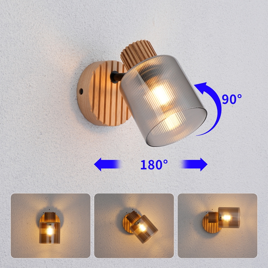 Brilagi - Faretto da parete HYGGE 1xE14/15W/230V legno/fumé
