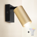 Brilagi - Faretto da parete LED RGBW dimmerabile con interruttore SELE 1xGU10/4,8W/230V 3000K nero/oro + telecomando