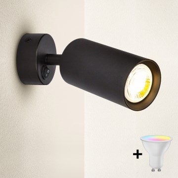 Brilagi - Faretto da parete LED RGBW dimmerabile con interruttore SELE 1xGU10/4,8W/230V 3000K nero + telecomando