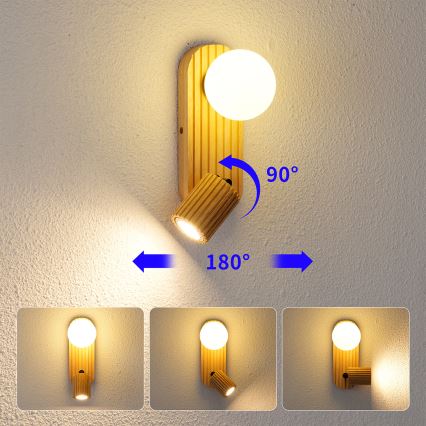 Brilagi - Applique da parete orientabile MODERN WOOD 1xG9/5W/230V + 1xGU10/8W in legno
