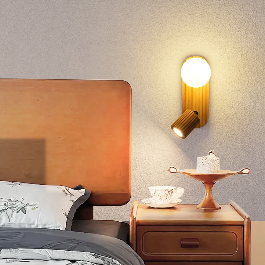 Brilagi - Applique da parete orientabile MODERN WOOD 1xG9/5W/230V + 1xGU10/8W in legno