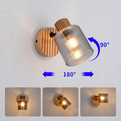 Brilagi - Faretto da parete orientabile HYGGE 1xE14/15W/230V legno di caucciù/fumé