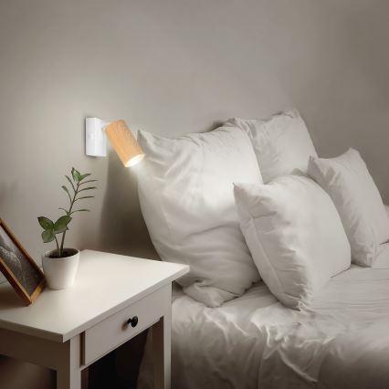 Brilagi - Lampada da parete orientabile con interruttore SELE 1xGU10/30W/230V bianco/decor rovere