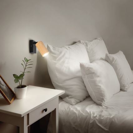 Brilagi - Faretto da parete con interruttore SELE 1xGU10/30W/230V nero/effetto rovere