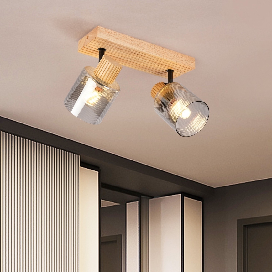 Brilagi - Faretto HYGGE 2xE14/15W/230V in legno di hevea, finitura fumé