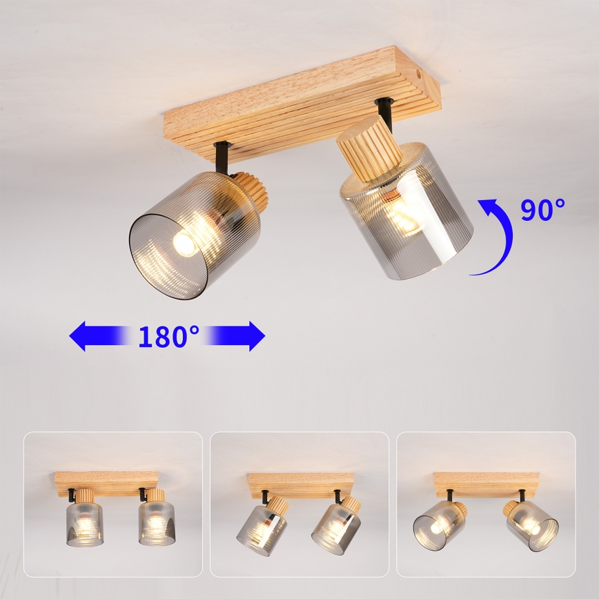 Brilagi - Faretto HYGGE 2xE14/15W/230V in legno di hevea, finitura fumé