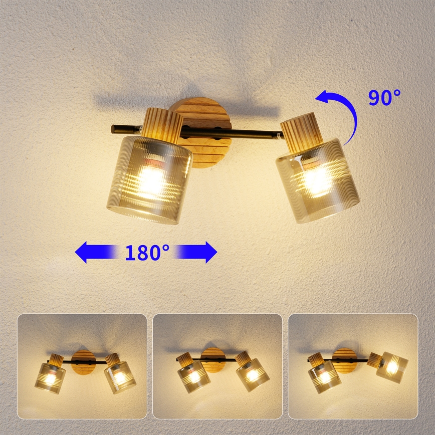 Brilagi - Faretto HYGGE 2xE14/15W/230V legno di gomma/fumé