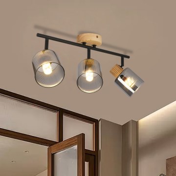 Brilagi - Faretto HYGGE 3xE14/15W/230V legno di caucciù/fumé