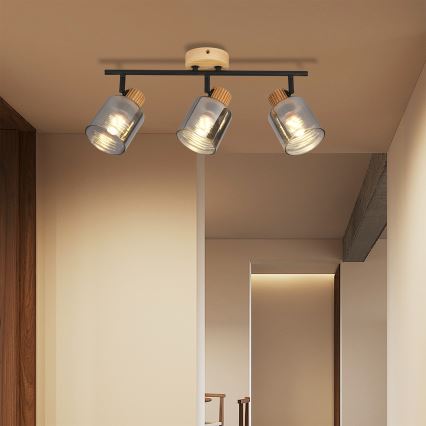 Brilagi - Faretto HYGGE 3xE14/15W/230V legno di caucciù/fumé