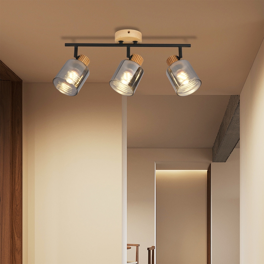 Brilagi - Faretto HYGGE 3xE14/15W/230V legno di caucciù/fumé