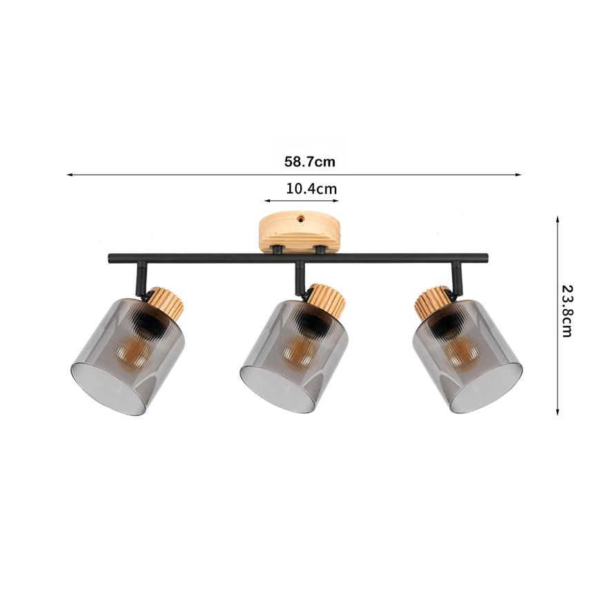 Brilagi - Faretto HYGGE 3xE14/15W/230V legno di caucciù/fumé