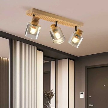 Brilagi - Faretto HYGGE 3xE14/15W/230V legno di caucciù/fumé