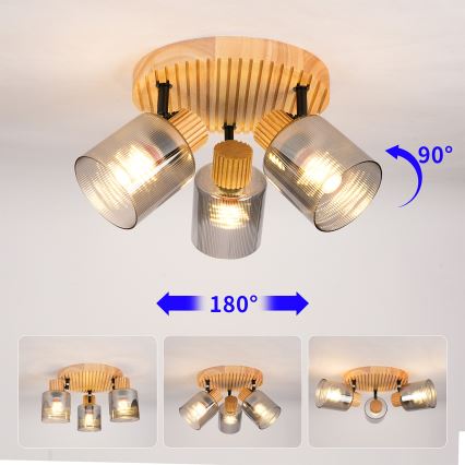 Brilagi - Faretto HYGGE 3xE14/15W/230V legno di gomma/fumé