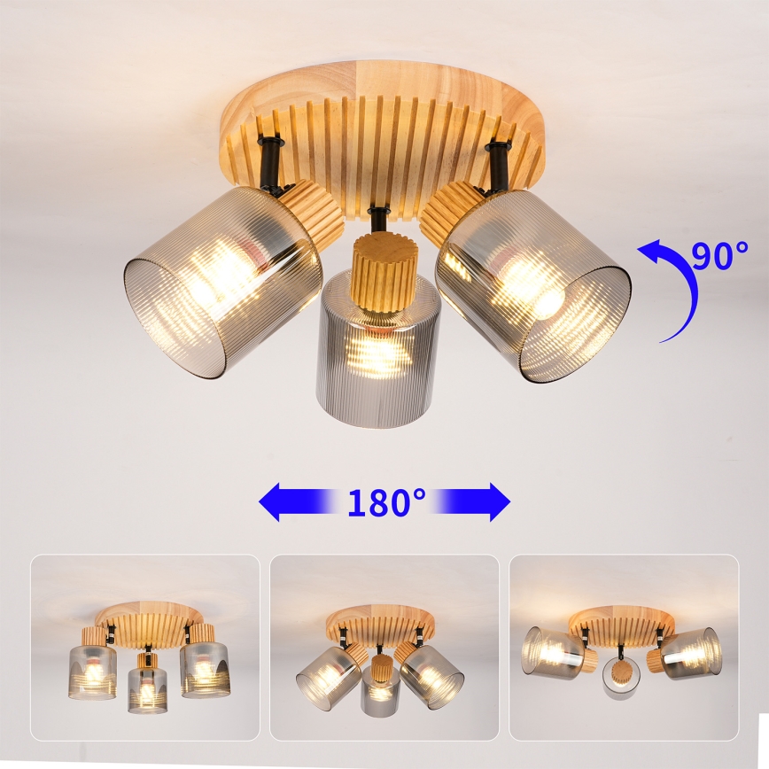 Brilagi - Faretto HYGGE 3xE14/15W/230V legno di gomma/fumé