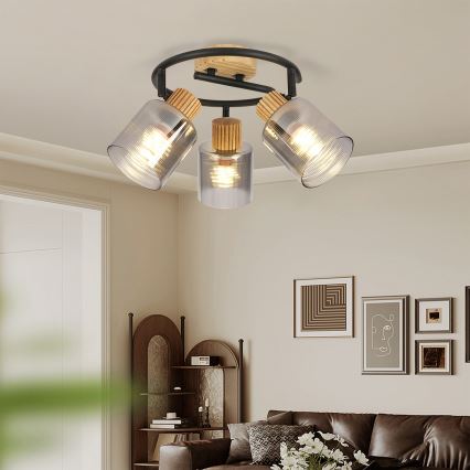 Brilagi - Faretto HYGGE 3xE14/15W/230V legno di Hevea/fumé