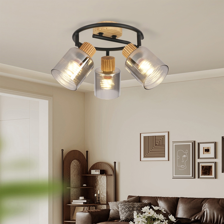 Brilagi - Faretto HYGGE 3xE14/15W/230V legno di Hevea/fumé