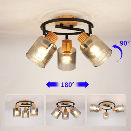 Brilagi - Faretto HYGGE 3xE14/15W/230V legno/fumé
