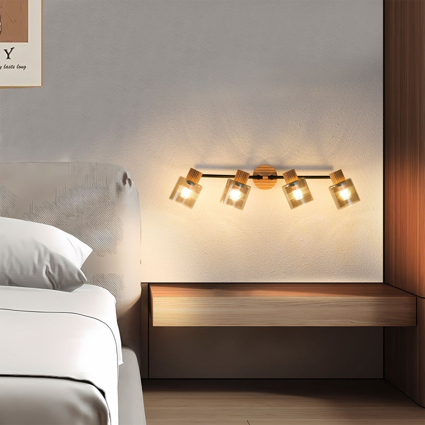 Brilagi - Faretto HYGGE 4xE14/15W/230V legno di caucciù/fumé