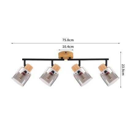 Brilagi - Faretto HYGGE 4xE14/15W/230V legno di caucciù/fumé