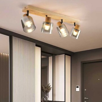 Brilagi - Faretto HYGGE 4xE14/15W/230V legno di caucciù/fumé