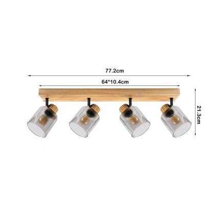Brilagi - Faretto HYGGE 4xE14/15W/230V legno di caucciù/fumé