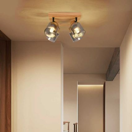 Brilagi - Faretto HYGGE 4xE14/15W/230V legno di gomma/vetro fumé
