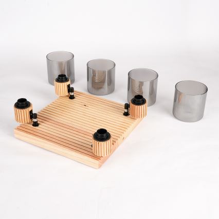 Brilagi - Faretto HYGGE 4xE14/15W/230V legno di gomma/vetro fumé