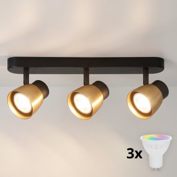 Brilagi - Faretto LED RGBW dimmerabile NUGGET 3xGU10/4,8W/230V nero/oro