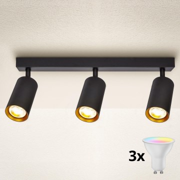 Brilagi - Faretto LED RGBW dimmerabile SELE 3xGU10/4,8W/230V 3000K nero/oro + telecomando