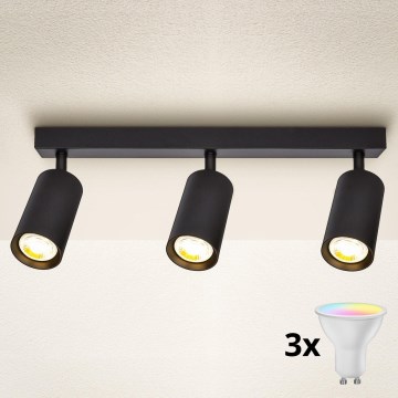 Brilagi - Faretto LED RGBW dimmerabile SELE 3xGU10/4,8W/230V 3000K nero + telecomando
