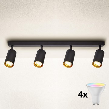 Brilagi - Faretto LED RGBW dimmerabile SELE 4xGU10/4,8W/230V 3000K nero/oro + telecomando