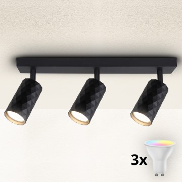 Brilagi - Faretto LED RGBW dimmerabile SELE DIAMANT 3xGU10/4,8W/230V 3000K nero + telecomando