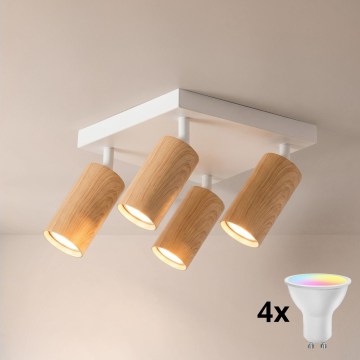Brilagi - Faretto LED RGBW dimmerabile SELE SQUARE 4xGU10/6,5W/230V 2700-6500K bianco/effetto rovere