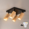 Brilagi - Faretto LED RGBW dimmerabile SELE SQUARE 4xGU10/6,5W/230V 2700-6500K nero/decor rovere