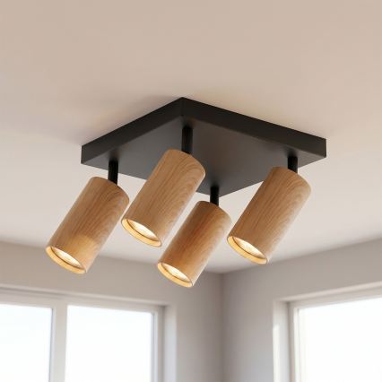 Brilagi - Faretto LED RGBW dimmerabile SELE SQUARE 4xGU10/6,5W/230V 2700-6500K nero/decor rovere