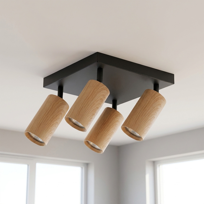 Brilagi - Faretto LED RGBW dimmerabile SELE SQUARE 4xGU10/6,5W/230V 2700-6500K nero/decor rovere