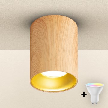 Brilagi - Faretto LED RGBW dimmerabile TRINE 1xGU10/4,8W/230V 3000K finitura rovere + telecomando