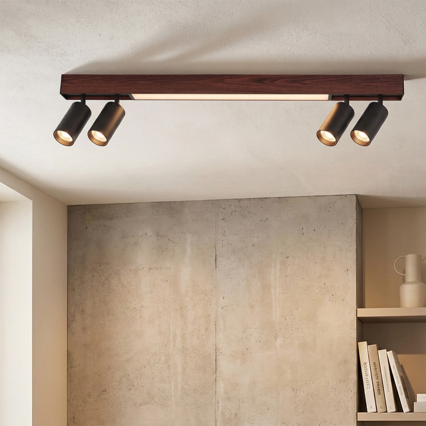 BRILAGI - Faretto LED SELE 4xGU10/30W/230V + LED/20W nero/decor ciliegio