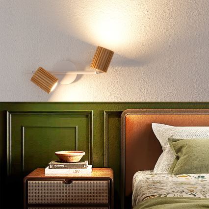 Brilagi - Faretto MODERN WOOD 2xGU10/8W/230V in legno di caucciù/bianco