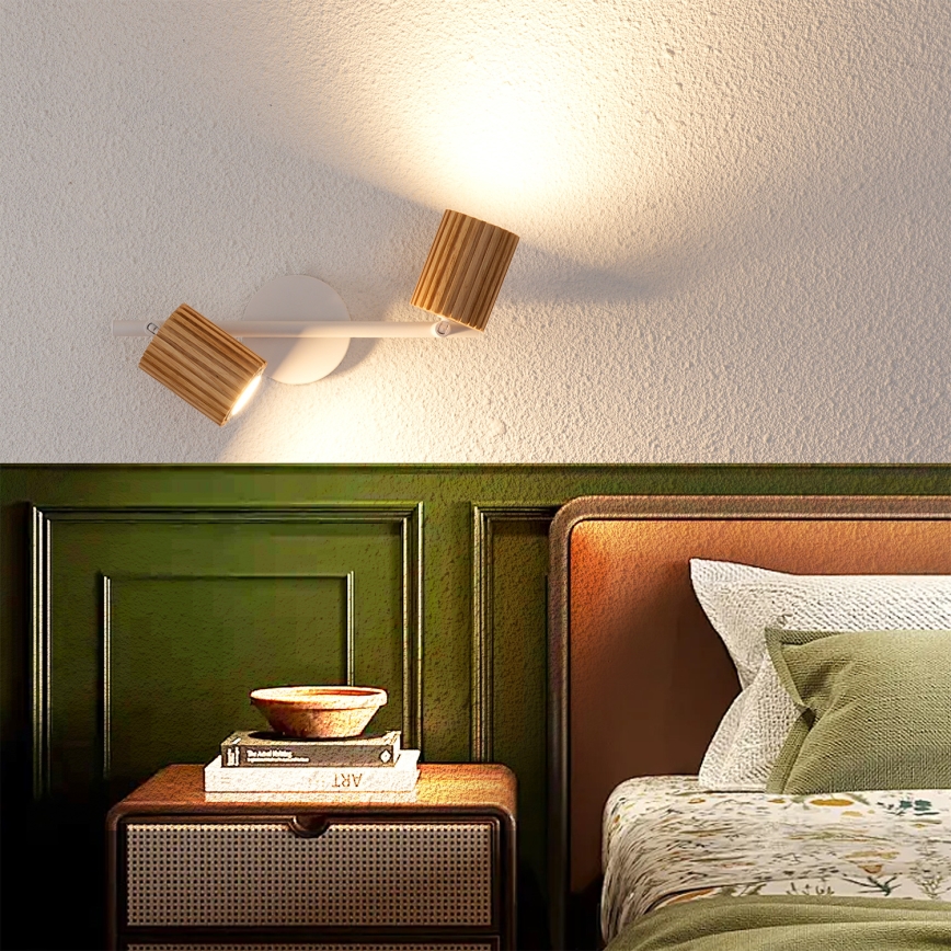 Brilagi - Faretto MODERN WOOD 2xGU10/8W/230V in legno di caucciù/bianco