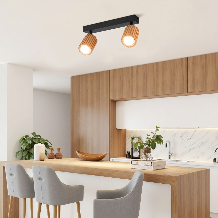 Brilagi - Faretto MODERN WOOD 2xGU10/8W/230V in legno di caucciù/nero