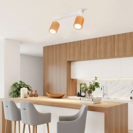 Brilagi - Faretto MODERN WOOD 2xGU10/8W/230V legno di caucciù/bianco