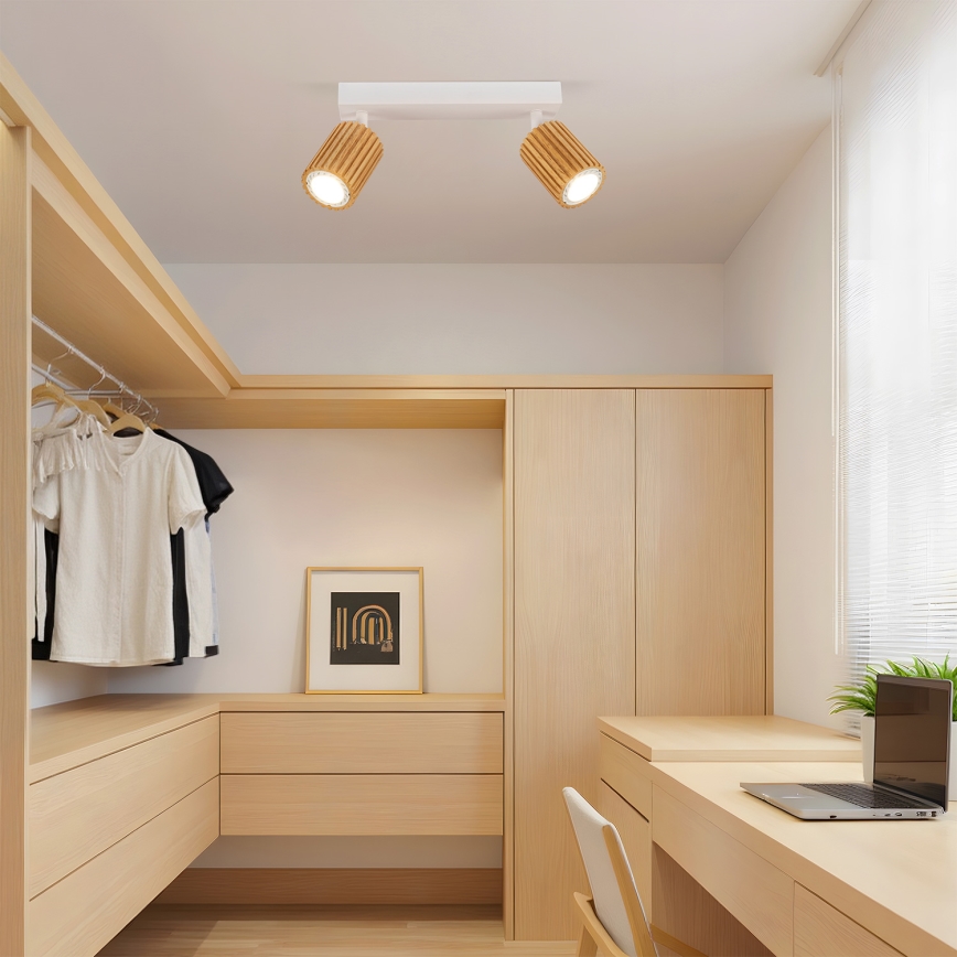 Brilagi - Faretto MODERN WOOD 2xGU10/8W/230V legno di caucciù/bianco