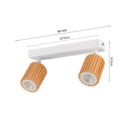 Brilagi - Faretto MODERN WOOD 2xGU10/8W/230V legno di caucciù/bianco