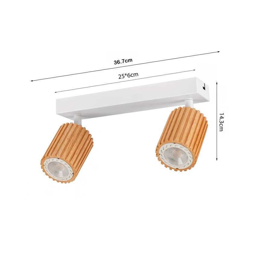 Brilagi - Faretto MODERN WOOD 2xGU10/8W/230V legno di caucciù/bianco