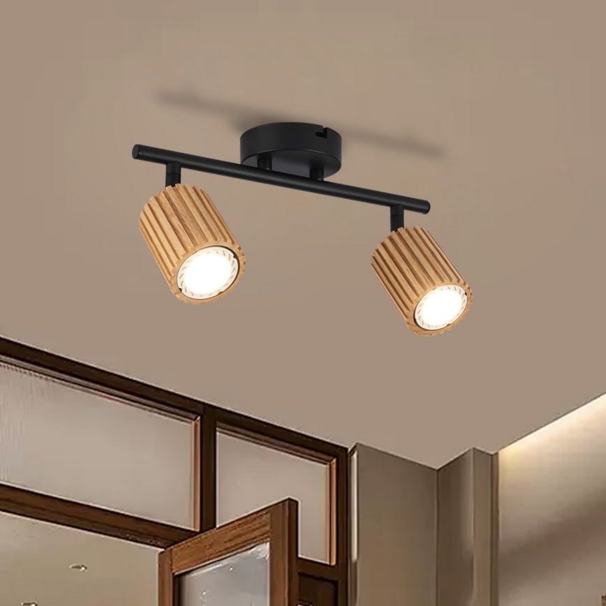 Brilagi - Faretto MODERN WOOD 2xGU10/8W/230V legno di caucciù/nero