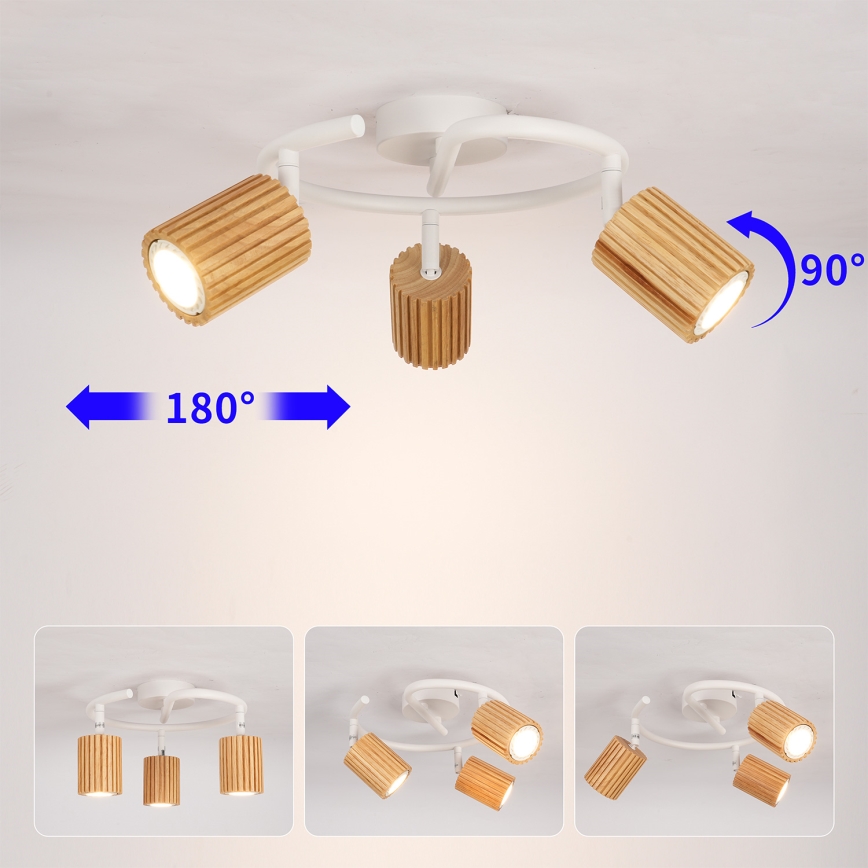 Brilagi - Faretto MODERN WOOD 3xGU10/8W/230V legno di caucciù/bianco