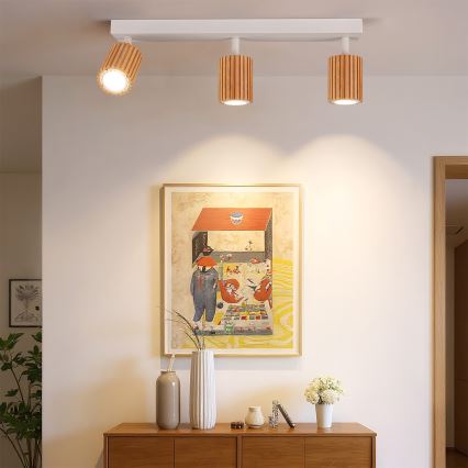 Brilagi - Faretto MODERN WOOD 3xGU10/8W/230V legno di caucciù/bianco