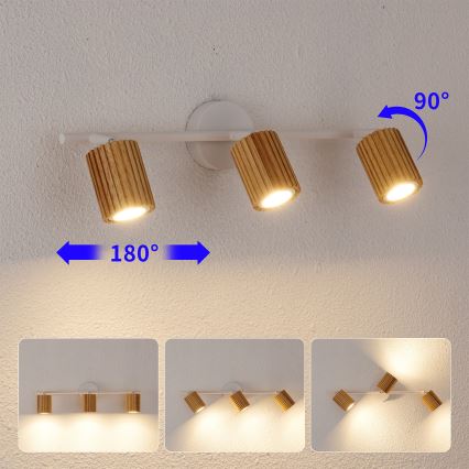 Brilagi - Faretto MODERN WOOD 3xGU10/8W/230V legno di hevea/bianco