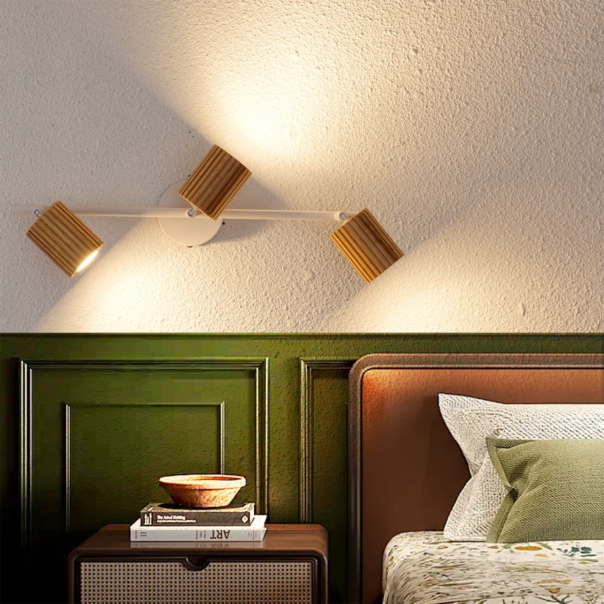 Brilagi - Faretto MODERN WOOD 3xGU10/8W/230V legno di hevea/bianco